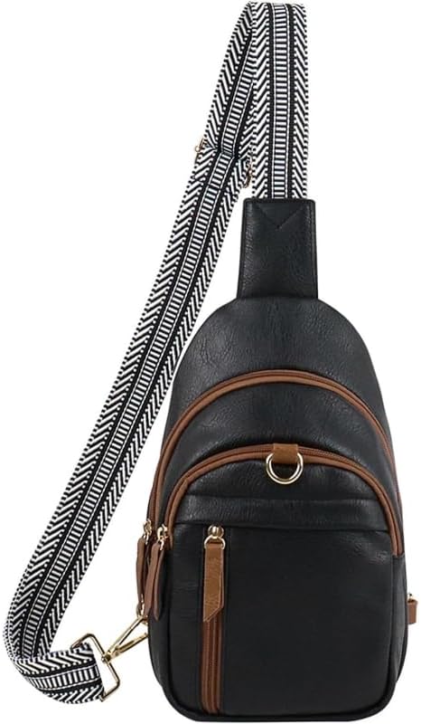 Genuine Leather Sling Bag for Men, Anti-Theft Crossbody Fanny Pack Chest Bag, Waterproof Travel Daypack for Work Commute (Black)