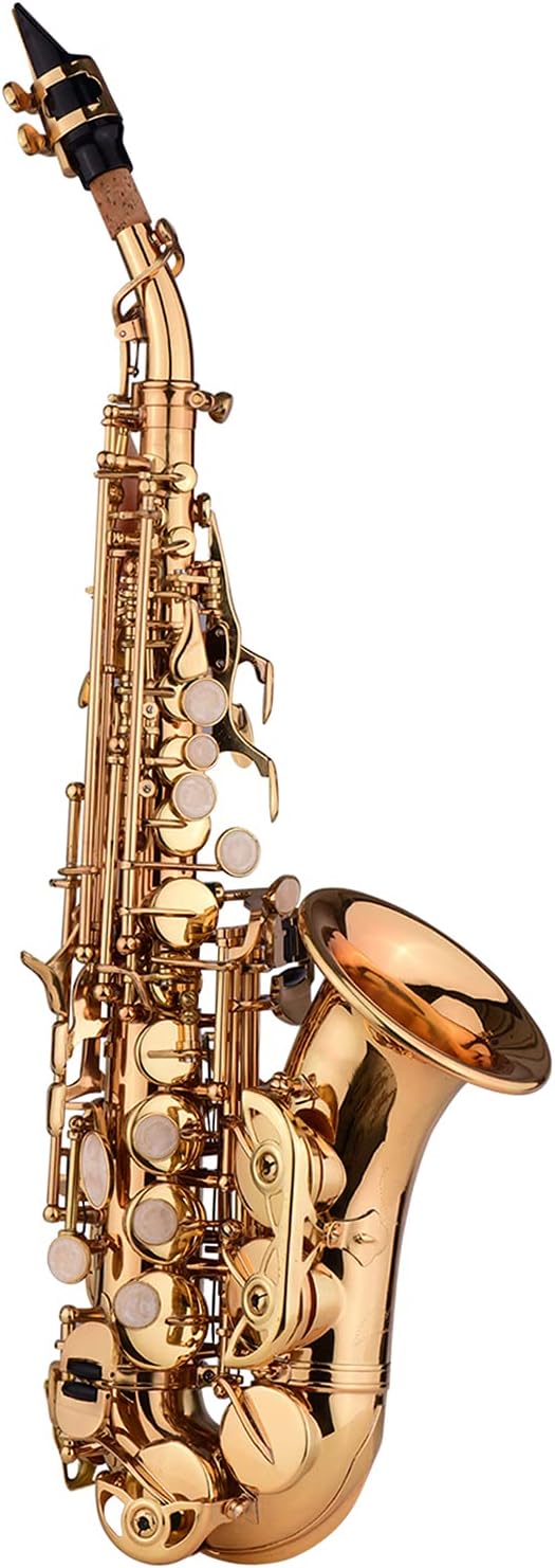 Saxophone, Soprano Saxophone,Mini Bb Soprano Saxophone Sax Brass Material Gold Laquer Surface Woodwind Instrument with Carry Case Gloves Cleaning Cloth Brush Reeds Sax Strap