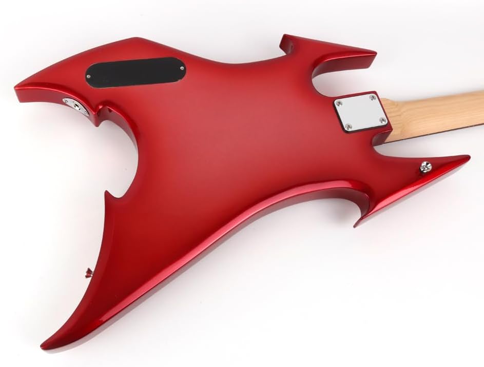 Fojill Cool Shape Full Size Standard Electric Bass Guitar Four 4 String Right Hand Handed Solid Body Canadian Maple Neck Genuine Rosewood Fretboard Fingerboard(Metallic Red)