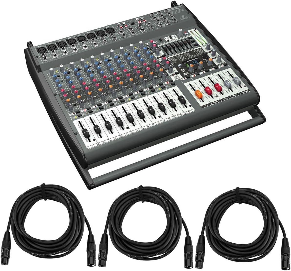 Europower PMP4000 1600-Watt 16-Channel Powered Mixer with Multi-FX Processor and FBQ Feedback Detection System with 3 Pack 25' XLR M to XLR F Cable