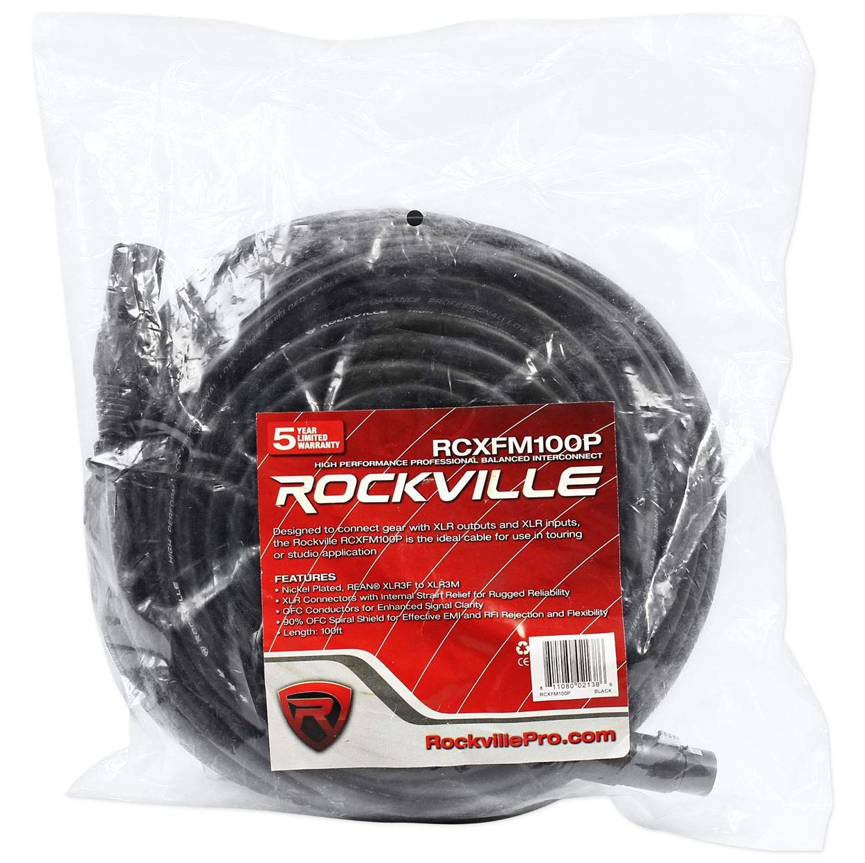 Rockville 6 100' Female to Male REAN XLR Mic Cable (3 Colors x 2 of Each)