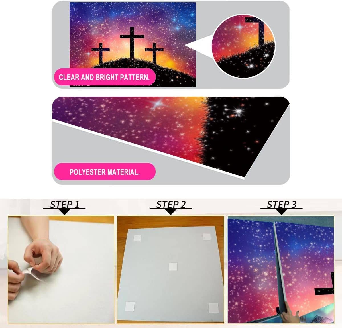 Art Acoustic Panels Self Adhesive cross Calvary hill sky filled by twinkling sparkling stars as symbol 6Packs Decorative Soundproof Wall Panels Large Sound Absorbing Panels for Home Office 48