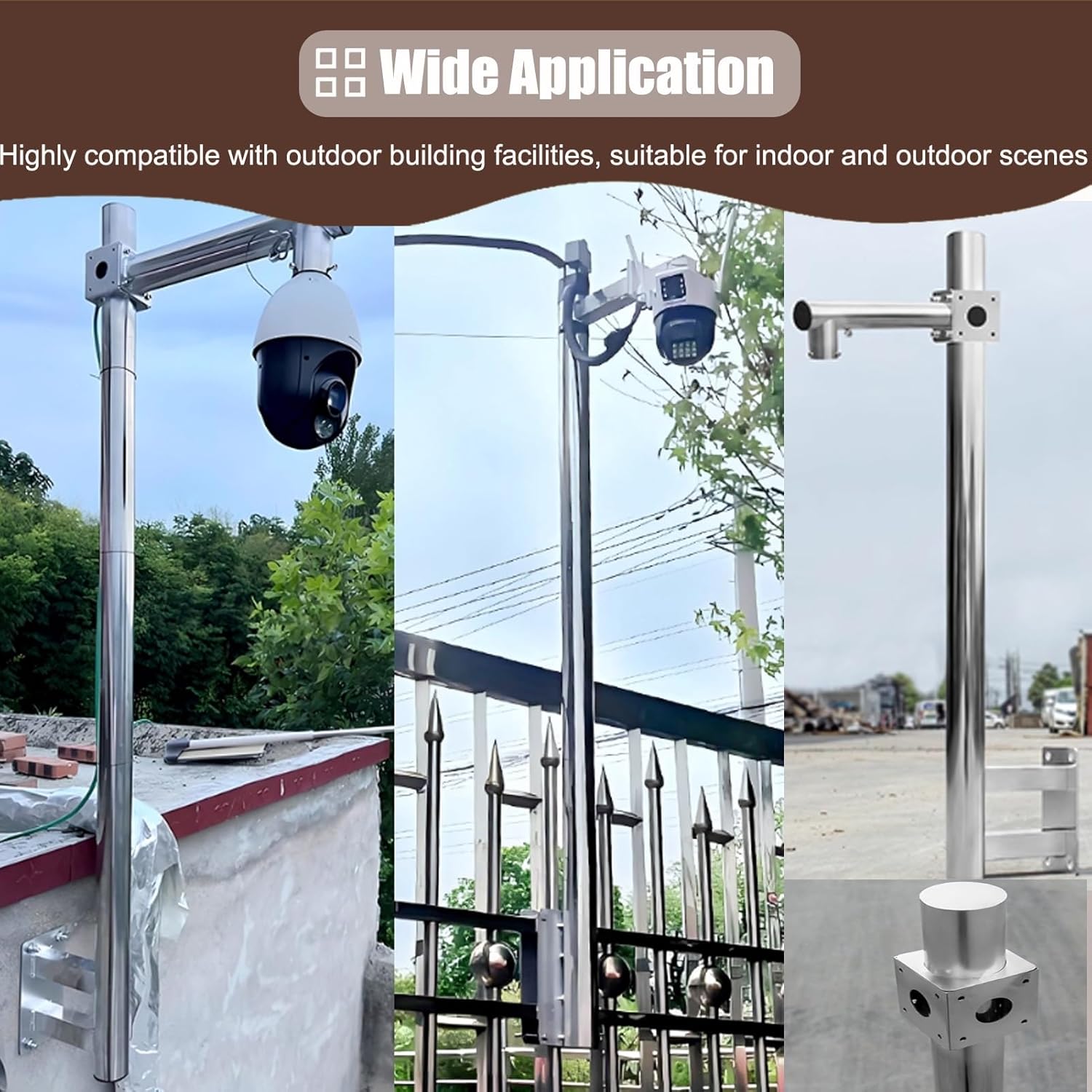 Gun/Dome Surveillance Camera Bracket for Corner, Stainless Steel Pole for Security Cameras Wall Mount, L-Shape Vertical CCTV Pole Universal(Single Gun,1.2 m(3.94 ft))