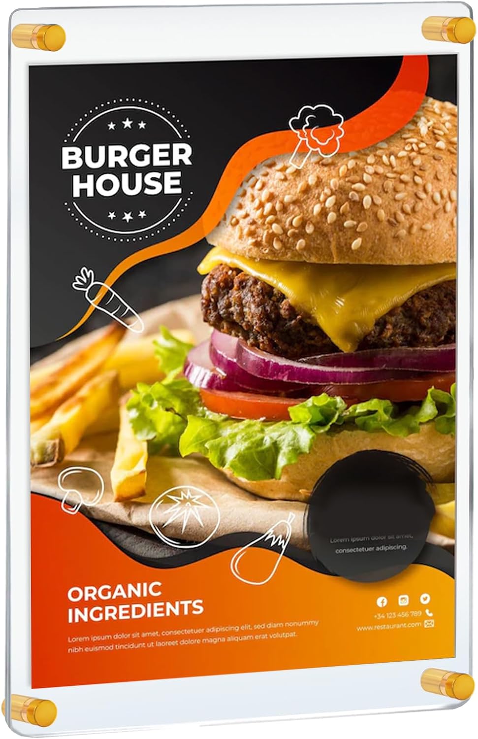 Azar Displays105531-GLD-2PK 22x28-Inch Wall Mount Standoff Acrylic Poster Frame Clear Acrylic Wall Frame Frameless Poster Sign Holder with Rounded Corners. Overall Size 31.5” x 23.5” (Pack of 2)