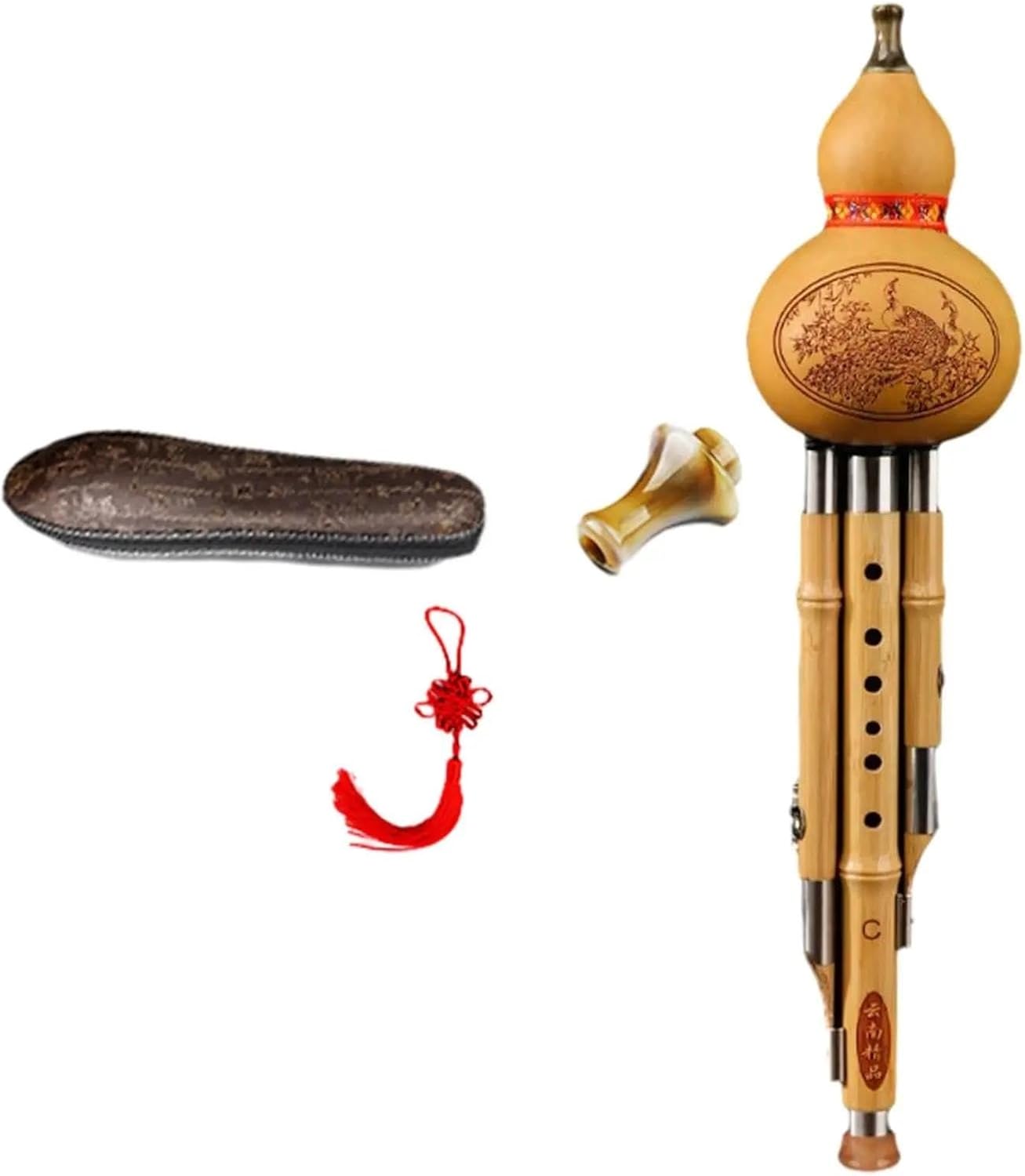 Hulusi Flute Hulusi Flute Traditional Woodwind Professional Bamboo Gourd Cucurbit Flute Wind Instrument(C key)