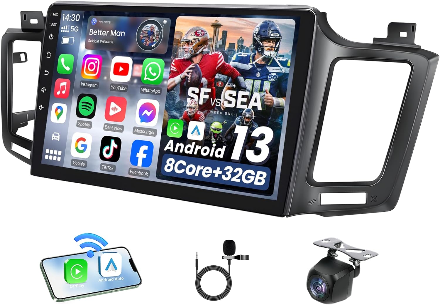 8Core 4G RAM Car Radio Stereo for Toyota RAV4 2013-2018: Upgrade 5GWiFi Android 13 Split-Screen SWC GPS Bluetooth 5.0 Touchscreen Replacement with Carplay Android Auto DSP FM/RDS Audio