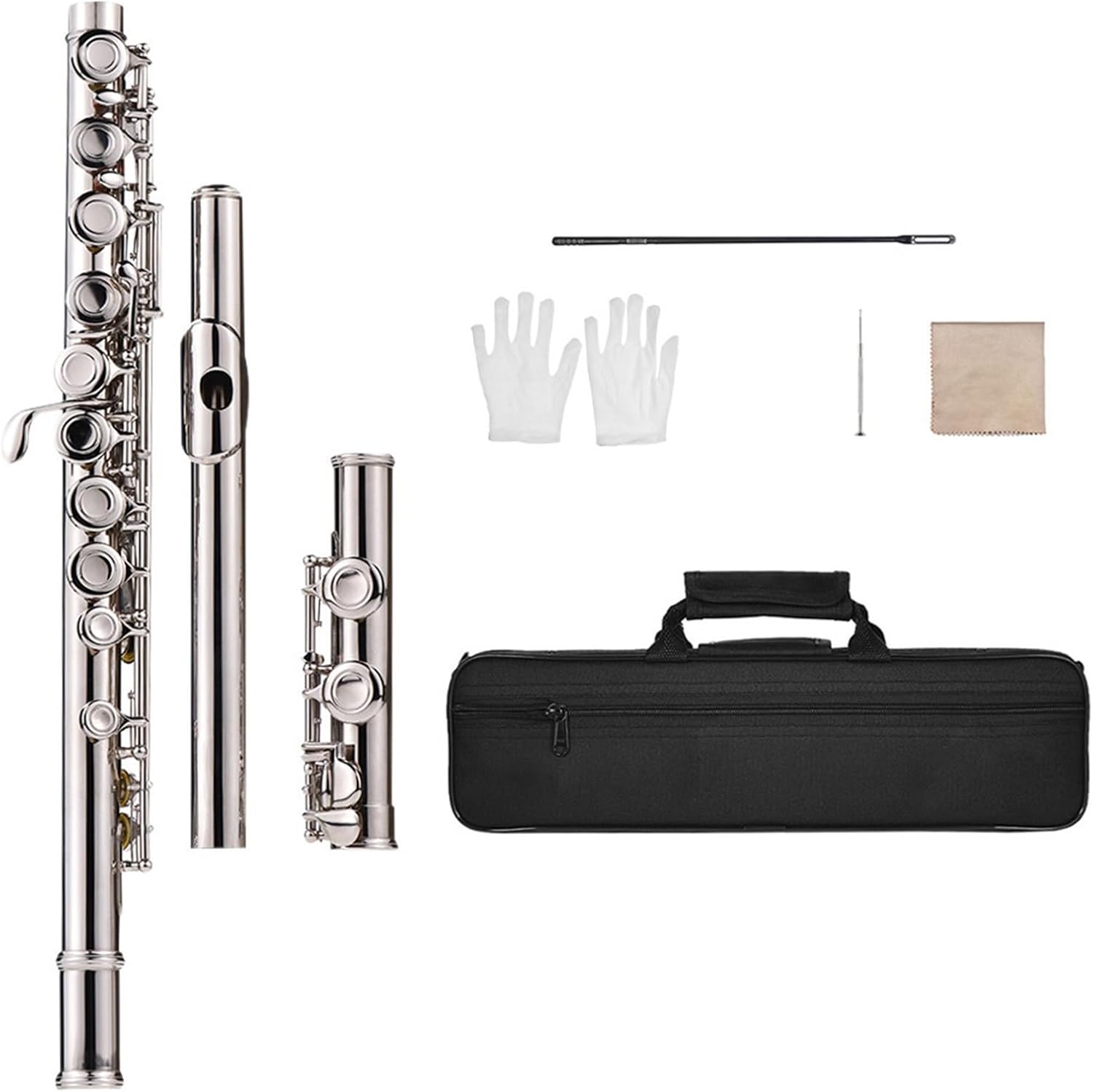 Flute Nickel Plated 16 Hole C Key Cupronickel Woodwind Instrument With Glove flute instrument