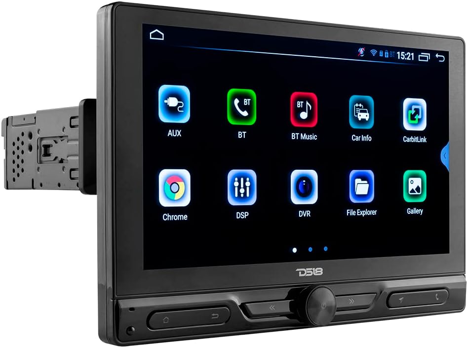 DS18 DDX10.5AD 10.5” Single-Din Floating Touch Screen Display Multimedia Receiver with Android 10 Operating System/Mirror Link iOS & Android DSP/BT/AUX/USB/SD/AM/FM (Renewed)