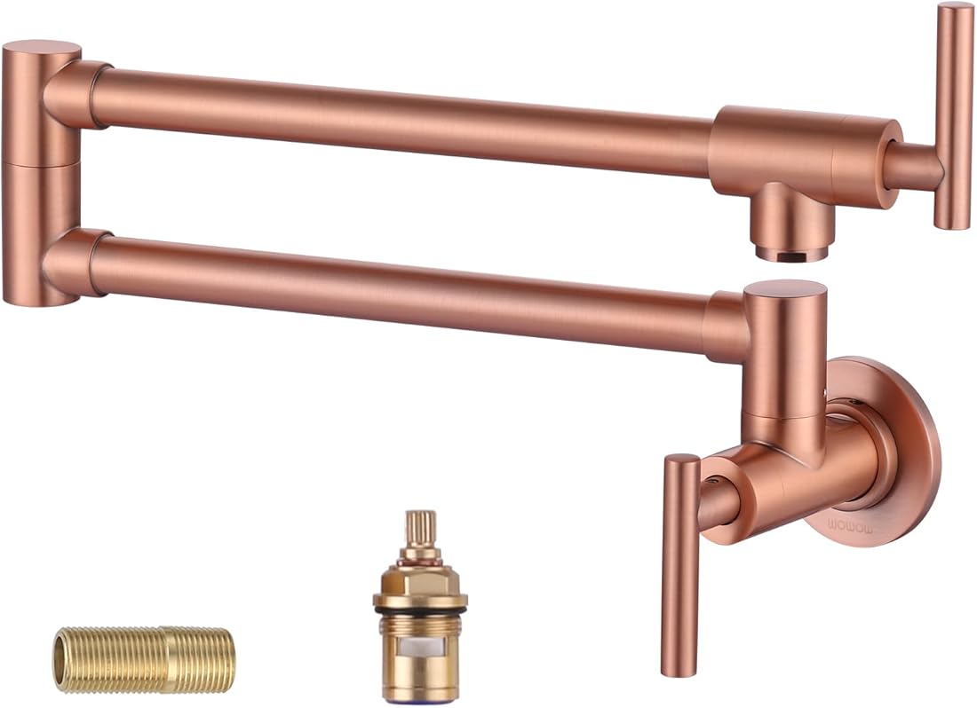 WOWOW Pot Filler Faucet Copper, Brass Pot Filler Wall Mount Kitchen Stove Faucet with Double Joint Swing Arms