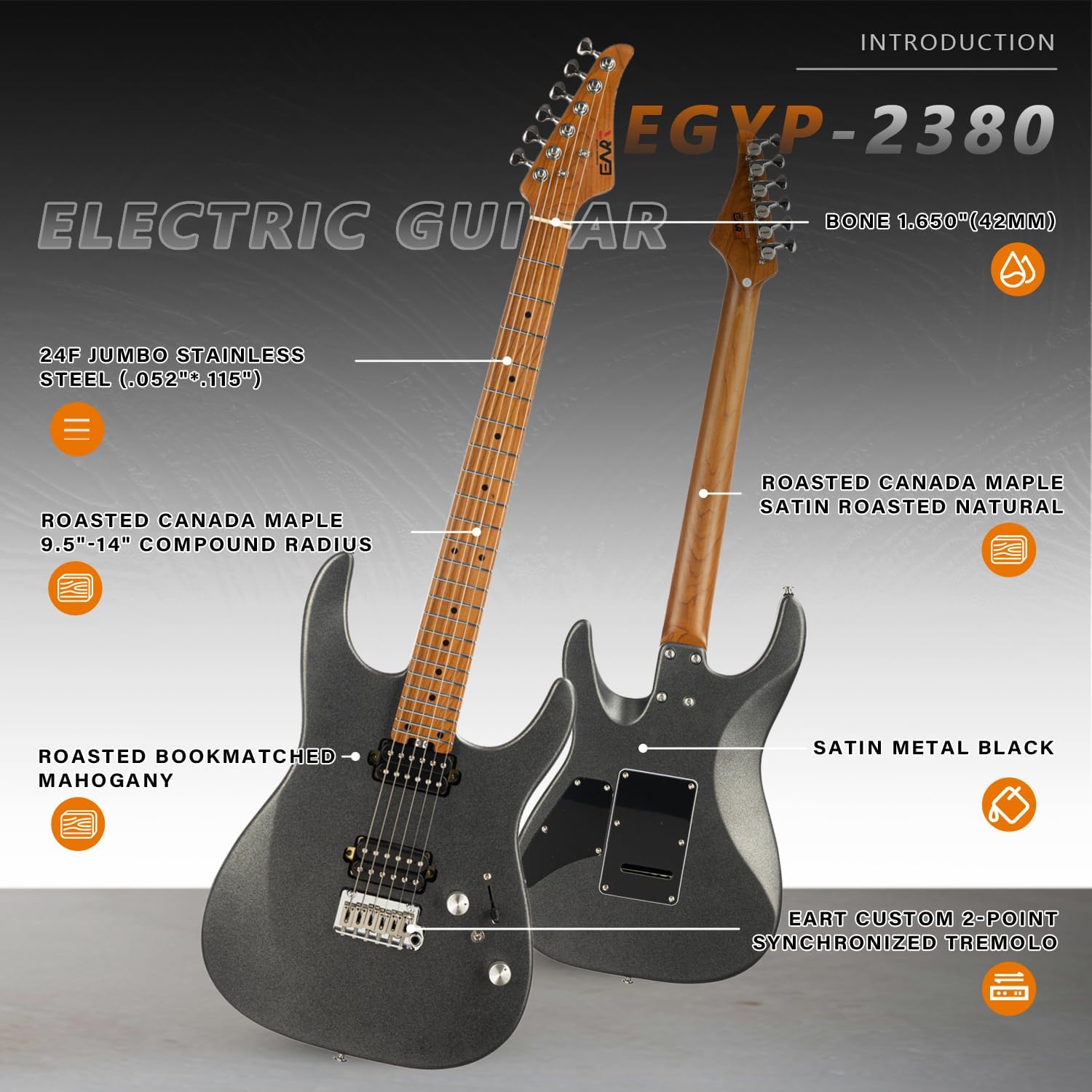 EART EYP-OMNI24 6 String Solid Body Electric Guitar Roasted Bookmatched Mahogany Body Artones-Hh-Y Pickup Set for Creative Young Musicians