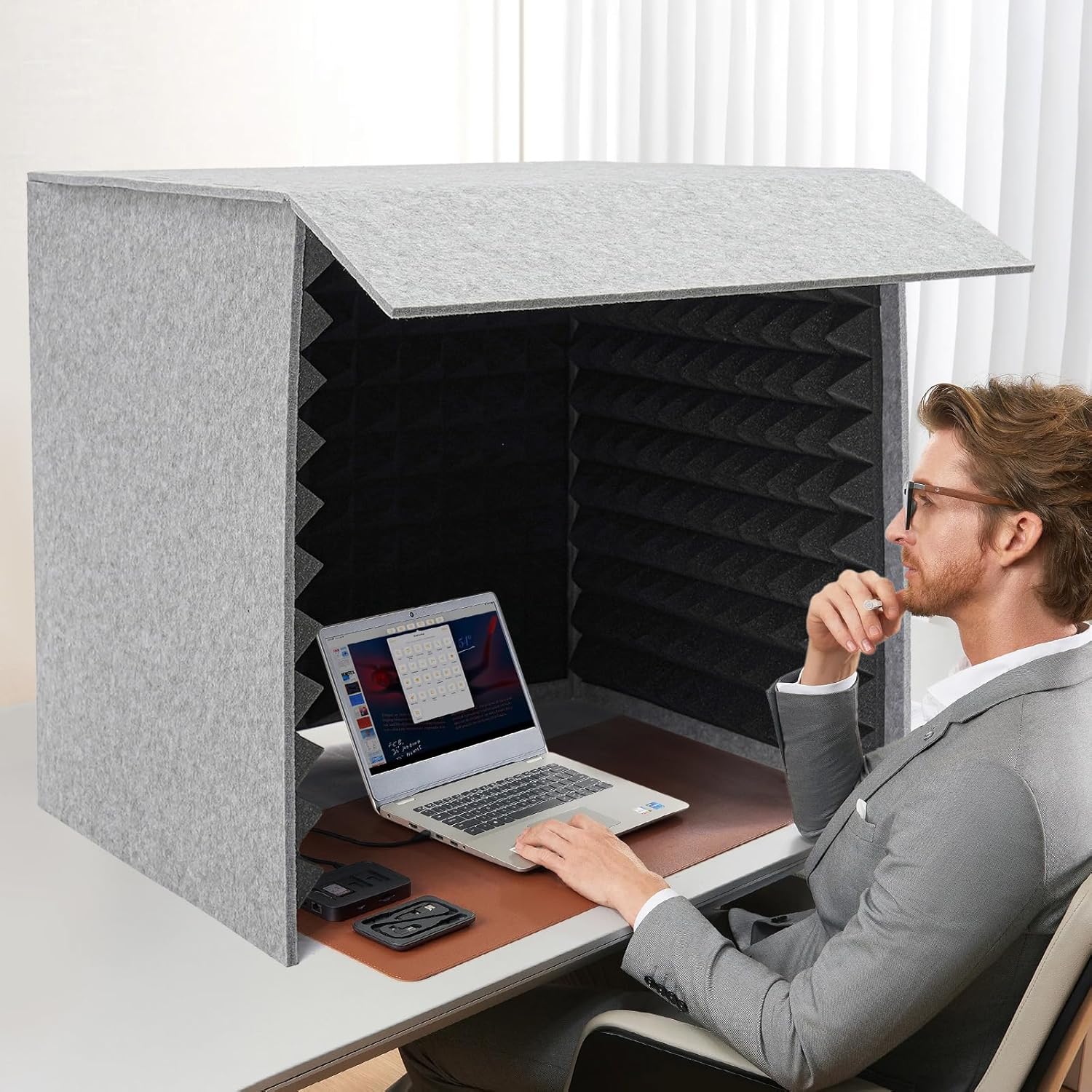 Portable Vocal Recording Booth Desktop Soundproof Cover Modern Square Sound Proof Box Vocal Absorbing Shield Music Recording Equipment Filter Vocal for Microphone Studio Sound Recording (Gray&Black)