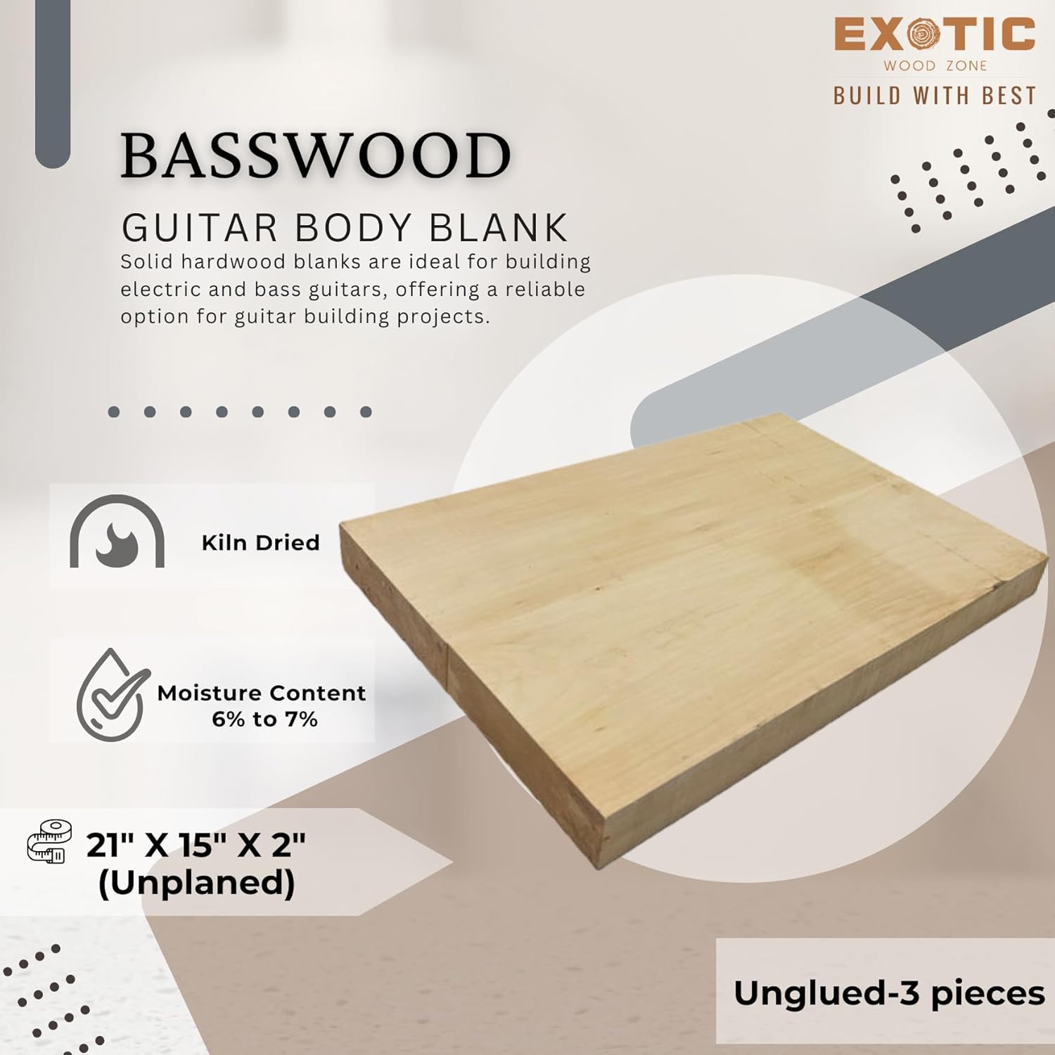 Exotic Wood Zone | Basswood Electric/Bass Musical Guitar Body Blanks | Luither Tonewood Suppliers | 21