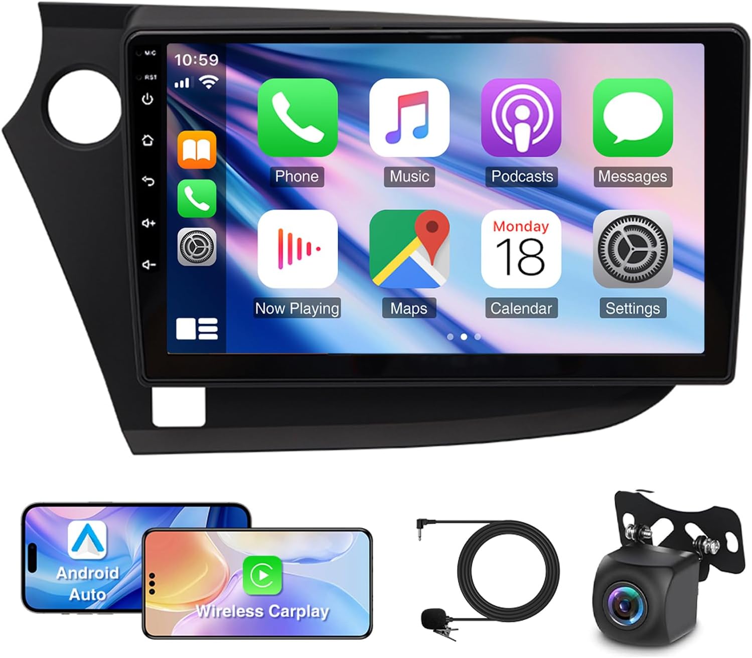 Android 13 Double Din Car Stereo Compatible with Honda for Insight 2009-2014, 9inch Touch Screen 4G+64G Wireless CarPlay Radio with Android Auto Support GPS FM