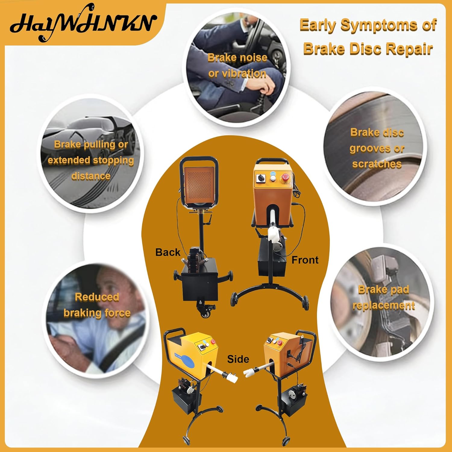 Brake Disc Resurfacing Machine 110V On-Car Brake Disc Lathe Tool Repair Polishing Machine with Robust Cutter Head, 17.72in Dia 0.24-1.65'' Thickness, for Various Vehicles in Auto Repair Shop
