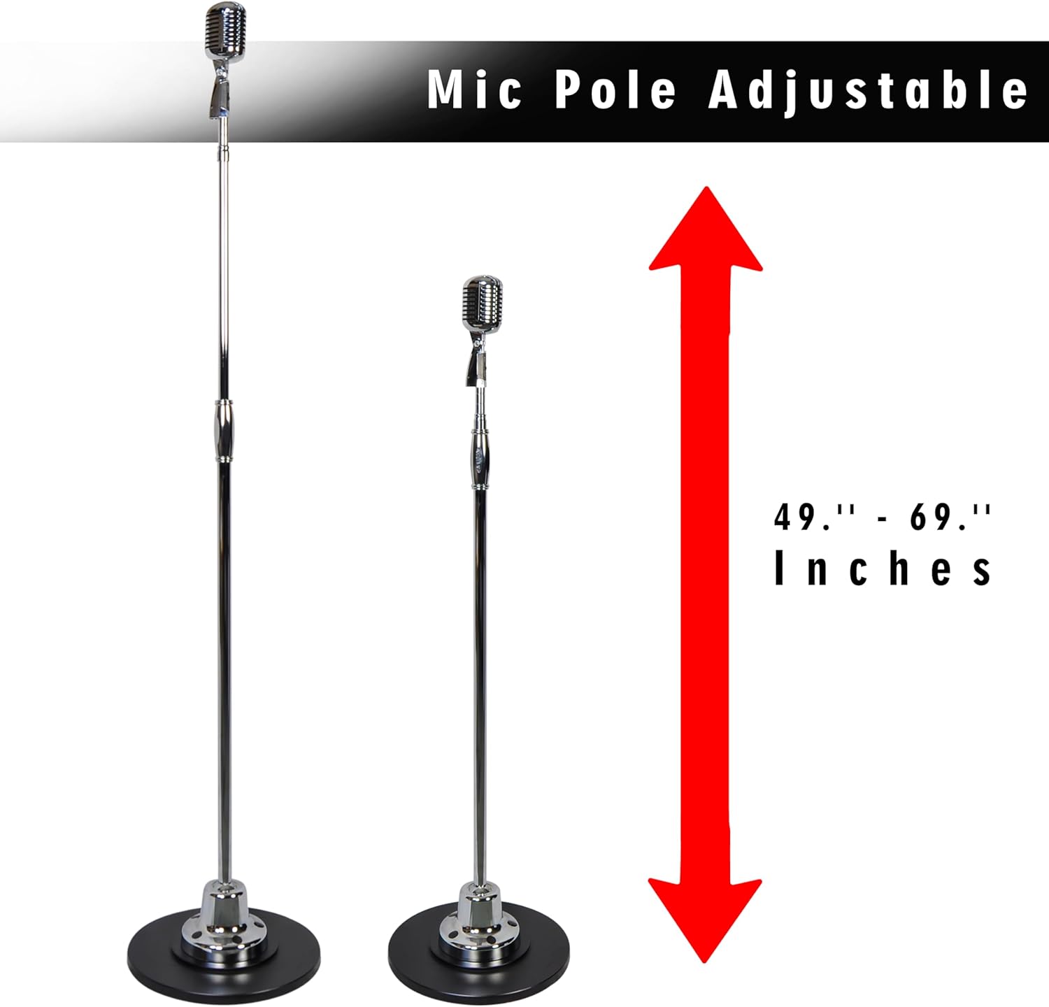 Pyle Retro Microphone, Classic Vintage Style, Unidirectional Audio, Adjustable Stand, XLR Cable, Silver Finish, Dynamic Vocal Performance Mic with 49-69” Swing Stand and Detachable Microphone
