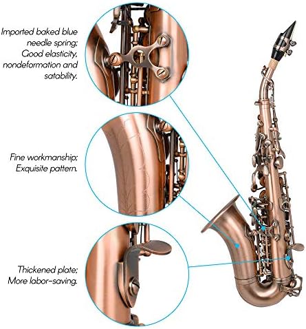 Red Antique Saxophone Bb Key Woodwind Instrument Brass Material with Carrying Case Sax Stand Gloves Cleaning Cloth Brush Sax Strap Mouthpiece Brush