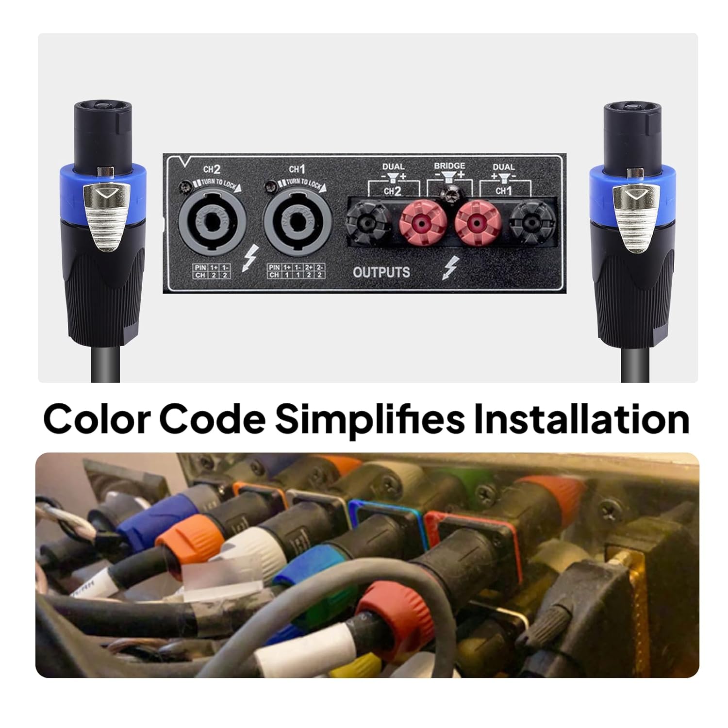 25 Feet Pack of 2 Heavy Duty 4 Pole SpeakOn Cables, 12 Gauge for PA DJ Studio, Stage Extension Wire with Twist Lock (4 Conductors, 25Ft.)