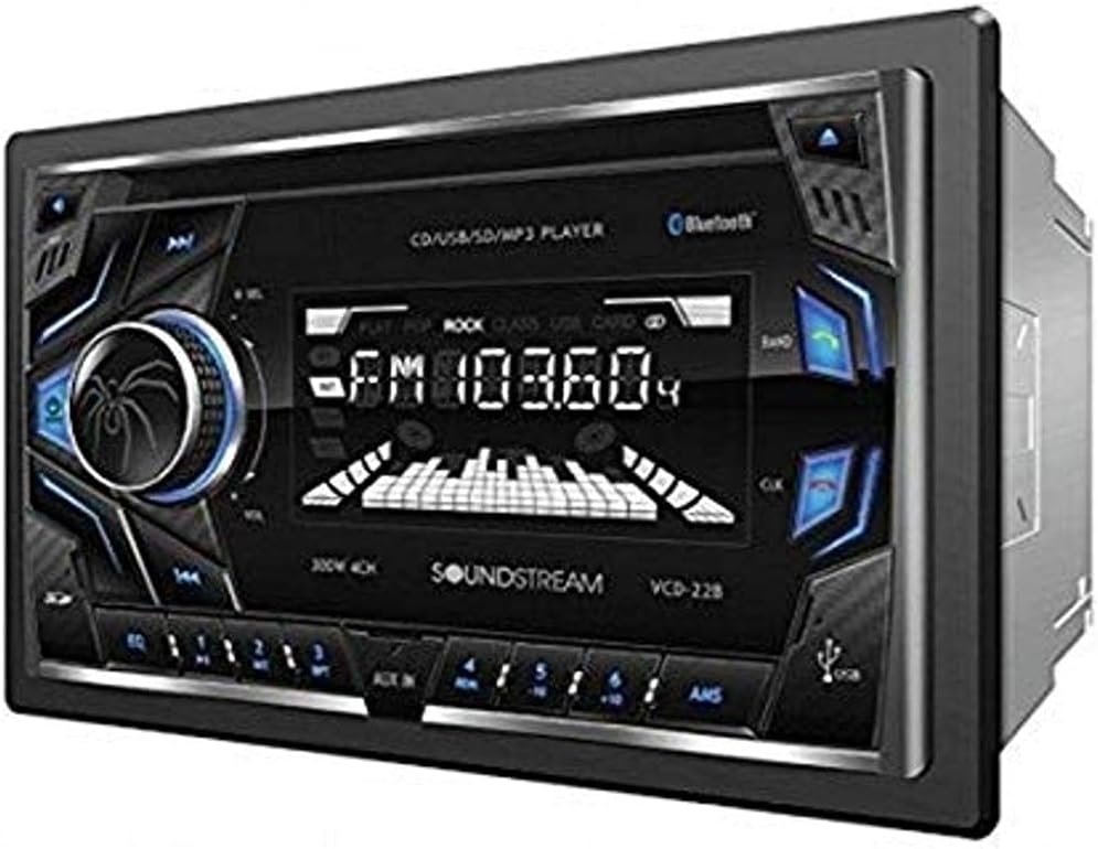 Soundstream VCD-22B Double DIN CD/MP3/AM/FM Receiver with 32GB USB Playback/Bluetooth