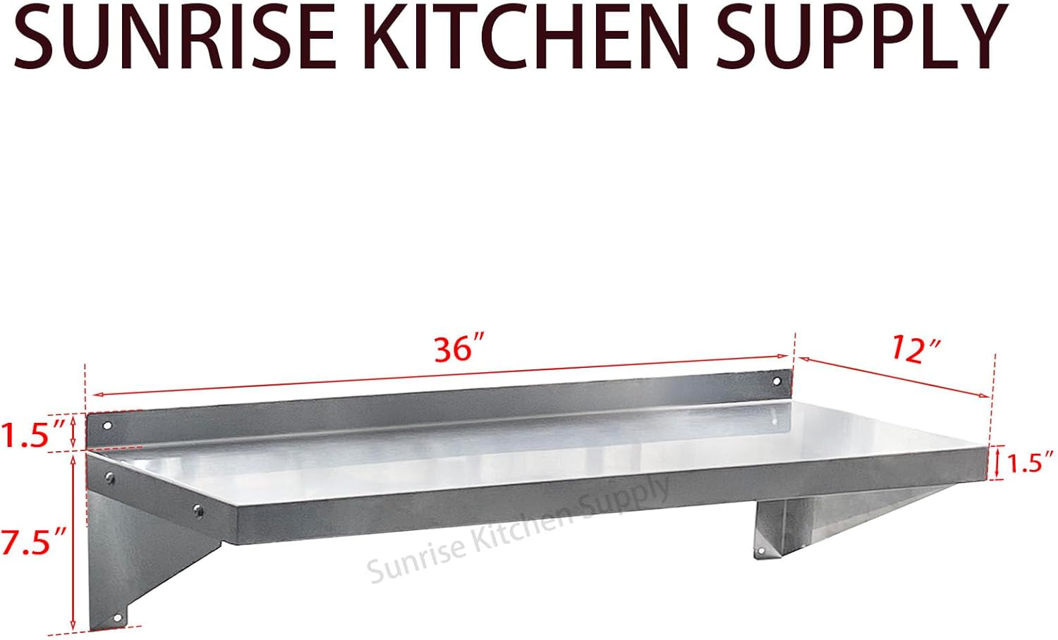 SUNRISE Commercial 430 Stainless Steel Kitchen Wall Shelf, NSF Certificated, Wall Mounted, Solid Shelving for Restaurants, Bars & Hotels (12