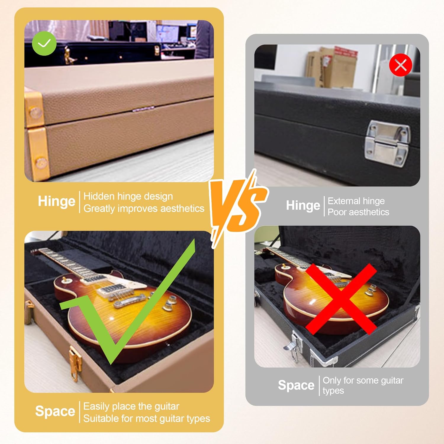 Bass Guitar Hard Shell Case With Lock For Square Electric Bass Guitar 45in Bass Guitars Hard-Shell Protective Carrying Case fit IBANEZ、FENDER Model with Security Lock Metal Feet (Elegant Brown)