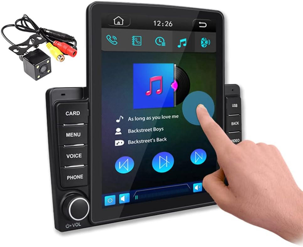 Eaglerich 2Din Car Radio Carplay/Android Auto 9.5 Inch Vertical Touch-Screen Mirror Link Navi Bluetooth FM USB Car Stereo+4LED Camera