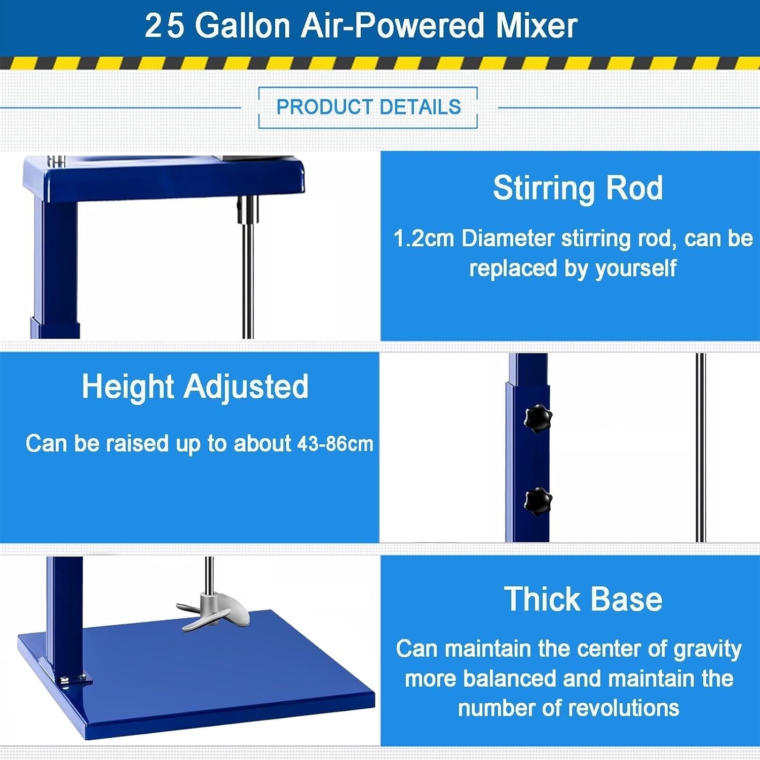 25 Gallon Pneumatic Agitator, 1/4HP Paint Mixer with Stand, 2600r/min Paint Stirring Machine for Mixing Plaster Paint Mortar Glue