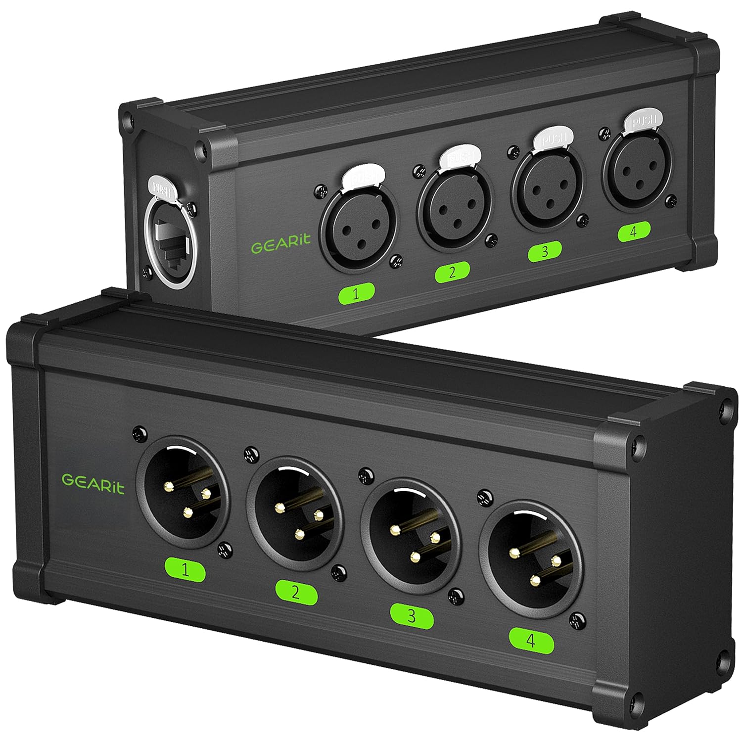 GEARit 4 Channel Multi Network 3-Pin XLR/DMX/AES-EBU to Ethercon-Compatible RJ45 Cat5/Cat6 Ethernet Extender for Live Stage, Sound, Lighting, Audio Recording Studio (1 Pair: 4 Male + 4 Female)