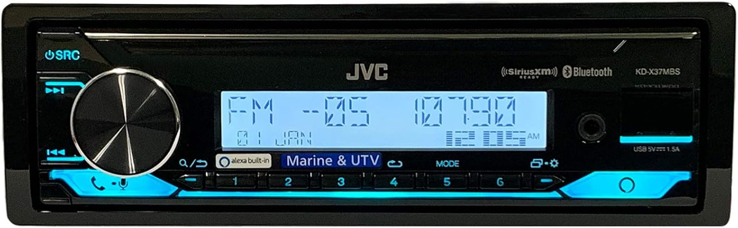 JVC KD-X37MBS Marine Digital Media Receiver with Bluetooth, USB, SiriusXM Ready, Compatible with Amazon Alexa, Conformal Coated PCB (Renewed)