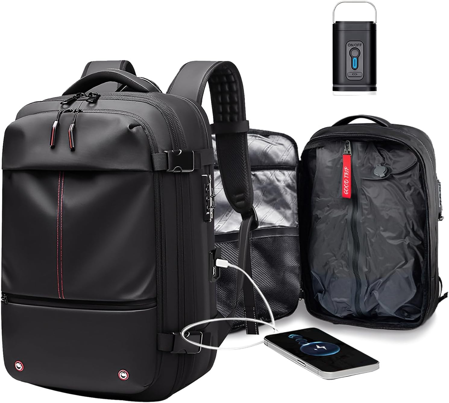 BYED Vacuum Backpack Travel-Expandable Compression Backpack with Air Pump,Usb,Tsa Lock, Air Backpacks with Removable Vacuum Bag,Carry On Vacpack for Men and Women