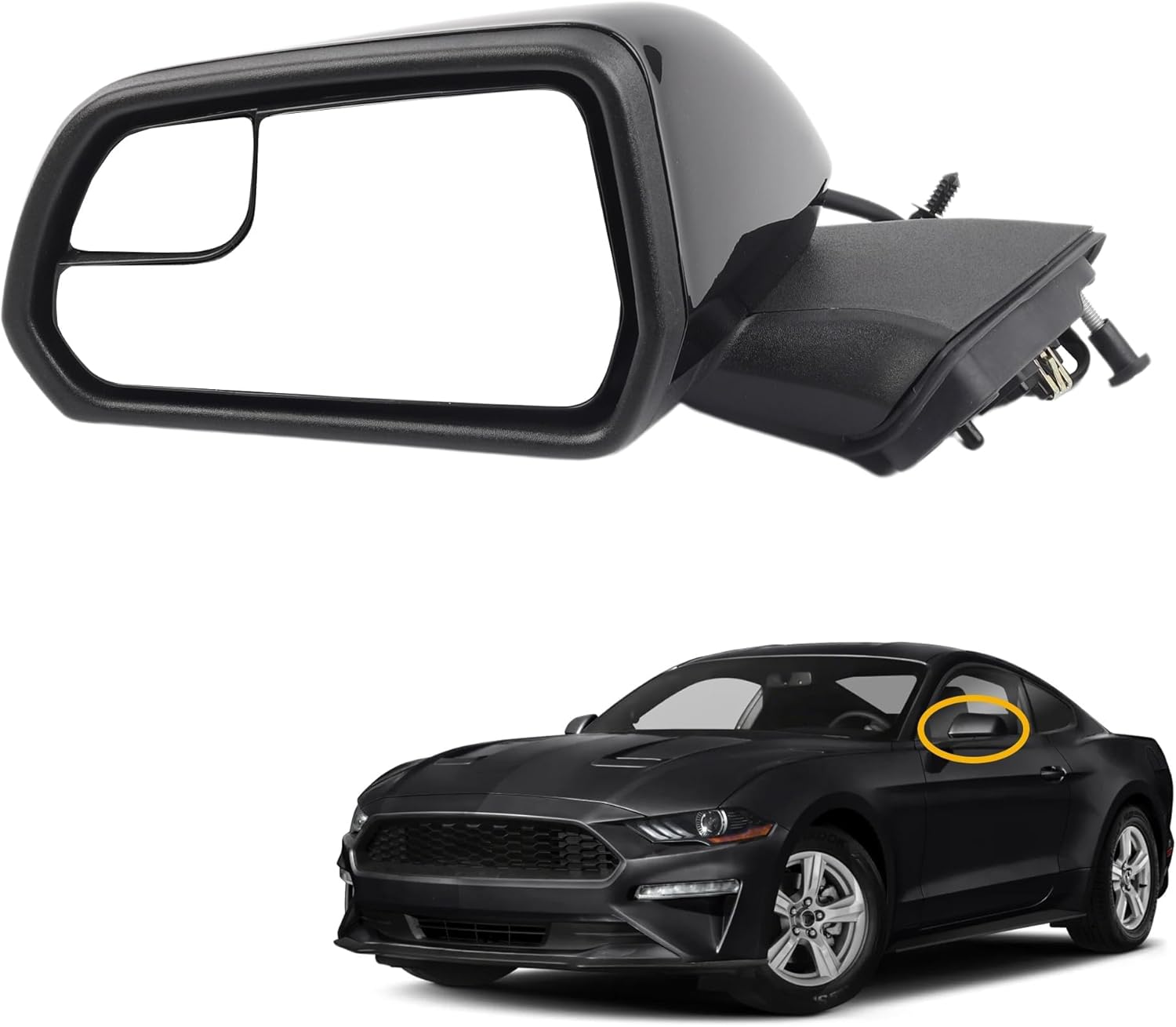 Dasbecan Left Driver Side Mirror Assembly Compatible with Ford Mustang 2015-2020 with Spotter Glass Replaces FO1320595 FR3Z17683L-PFM FR3Z17D743AAPTM Black 3Pins