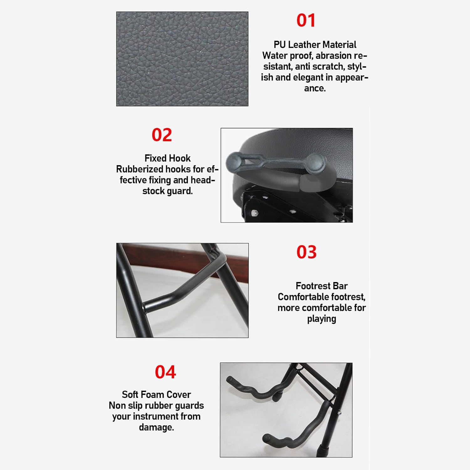 Walfront Foldable Guitar Stool Seat Bass Stool Comes with a Crossbar Guitar Chair Seat Built in Stand with EVA Foam Cradle for Studio