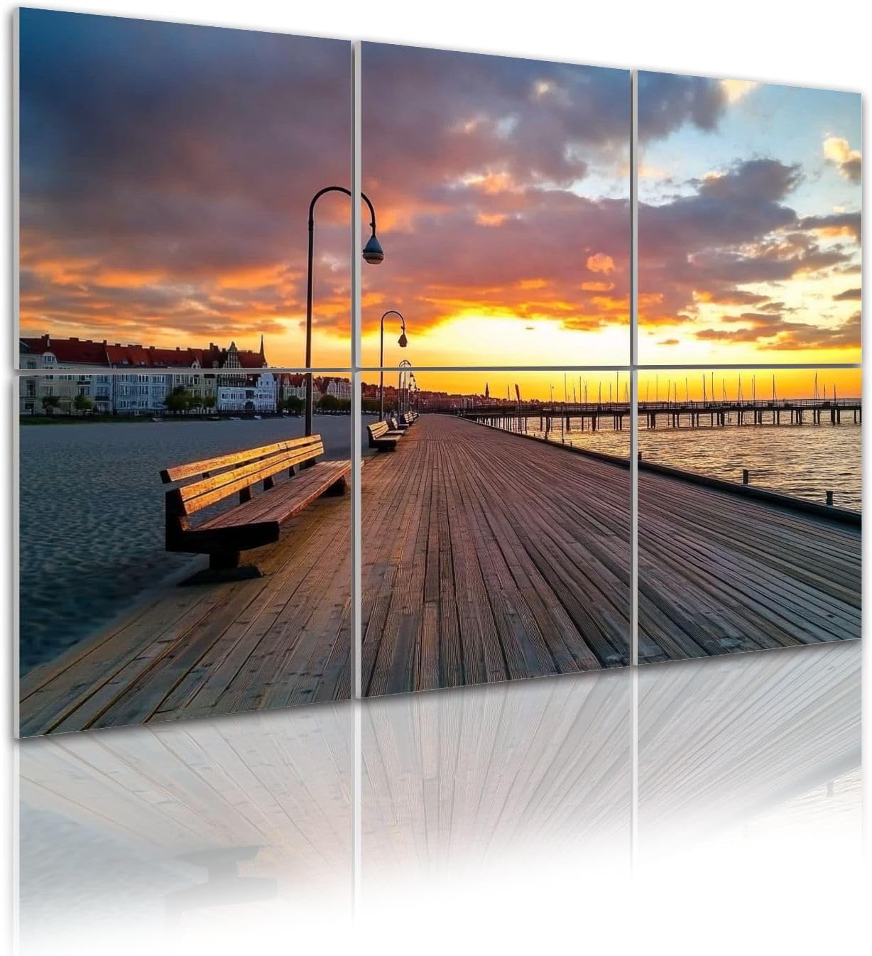 6 Pack Art Acoustic Panels Beautiful sunrise wooden pier Sea Sopot Poland Sound Absorbing Panel 48