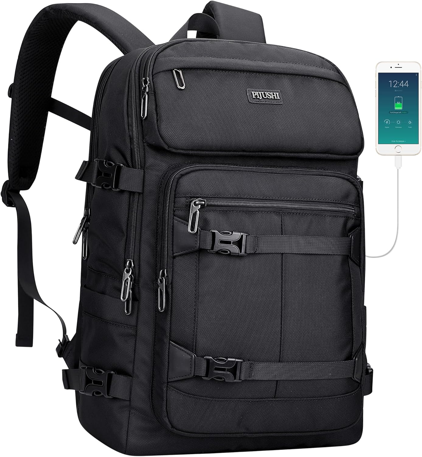 PIJUSHI Travel Backpack for Women Men Flight Aprroved Carry on Bag Large Casual Luggage Backpack Fit 16 inch Laptop(PE050 Black)