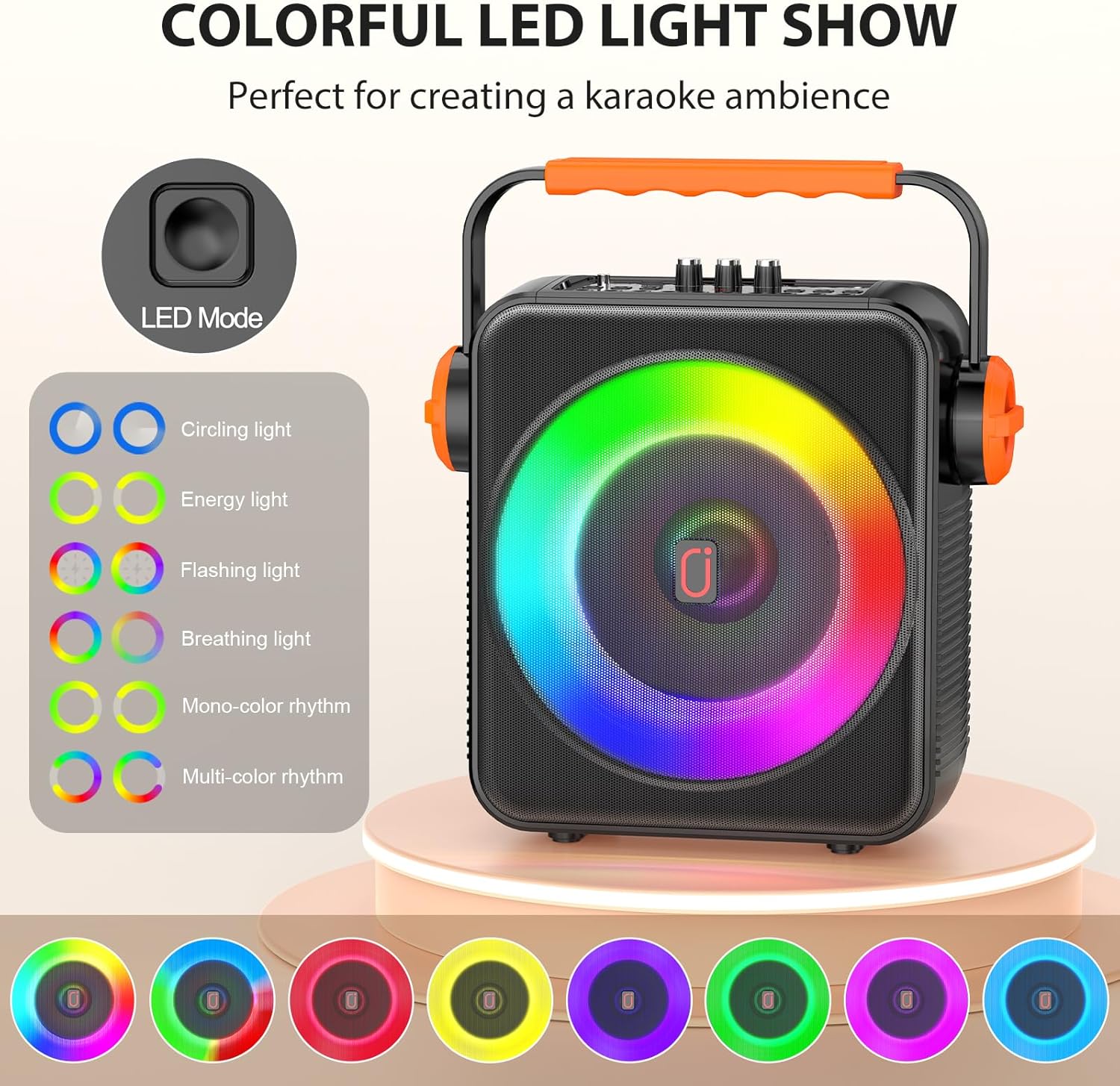 Karaoke Machine with 2 Microphones, Portable Bluetooth 5.3 Karaoke Speaker for Adults, PA System with Echo Adjustment for Outdoor Events, Gatherings and Parties, Stage Subwoofers (80W)