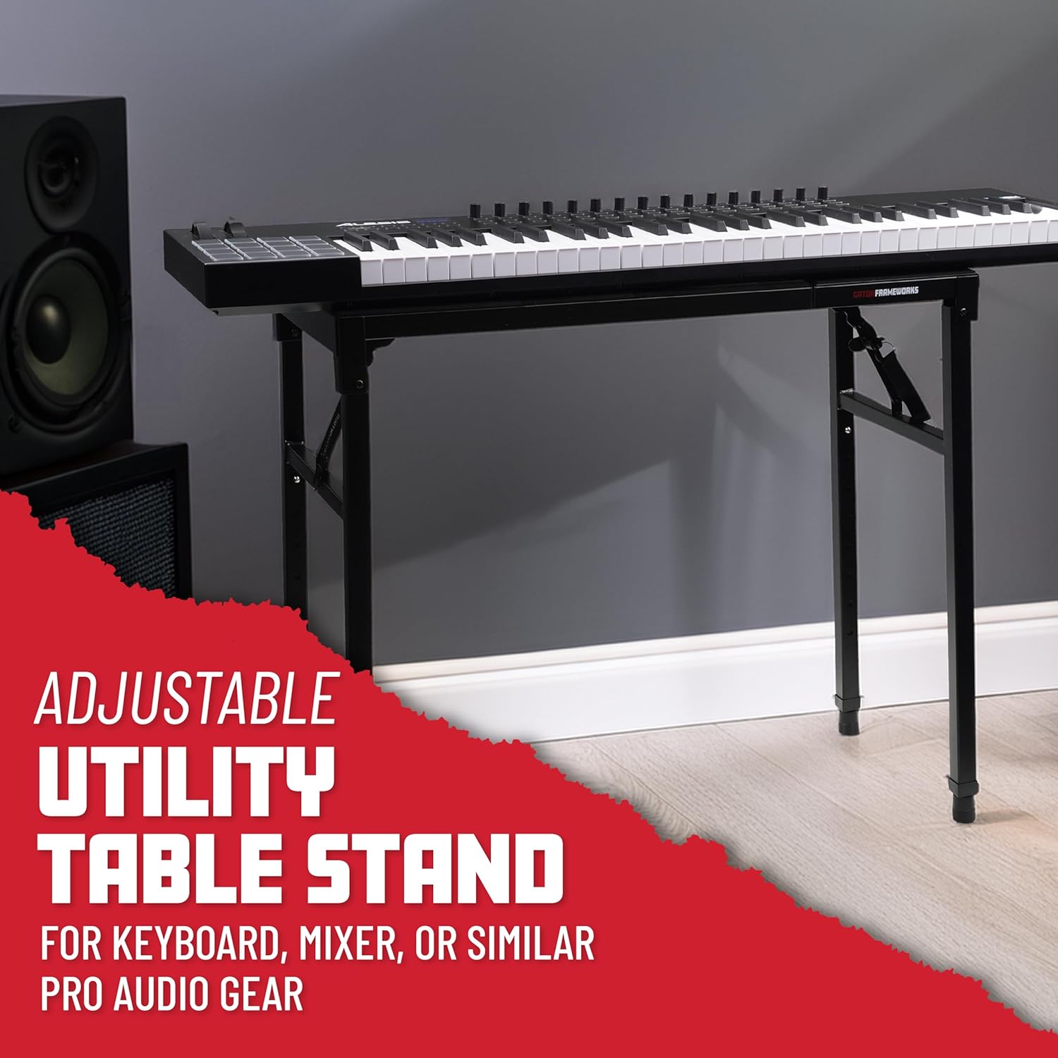 Gator Frameworks Keyboard and Audio Utility Table with Multi Point Adjustability and Built in Leveling Bubble, Min/Max Height - 26