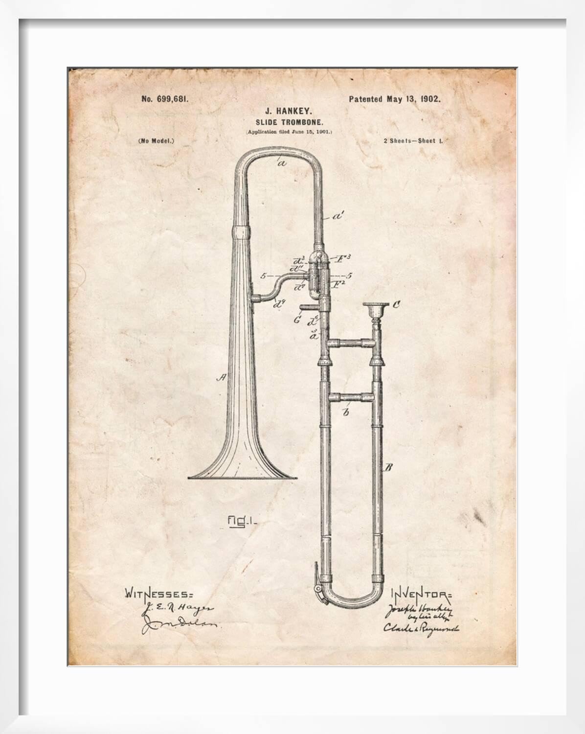 ART.COM Wall Art Print Slide Trombone Instrument Patent on White Frame by Cole Borders, 23