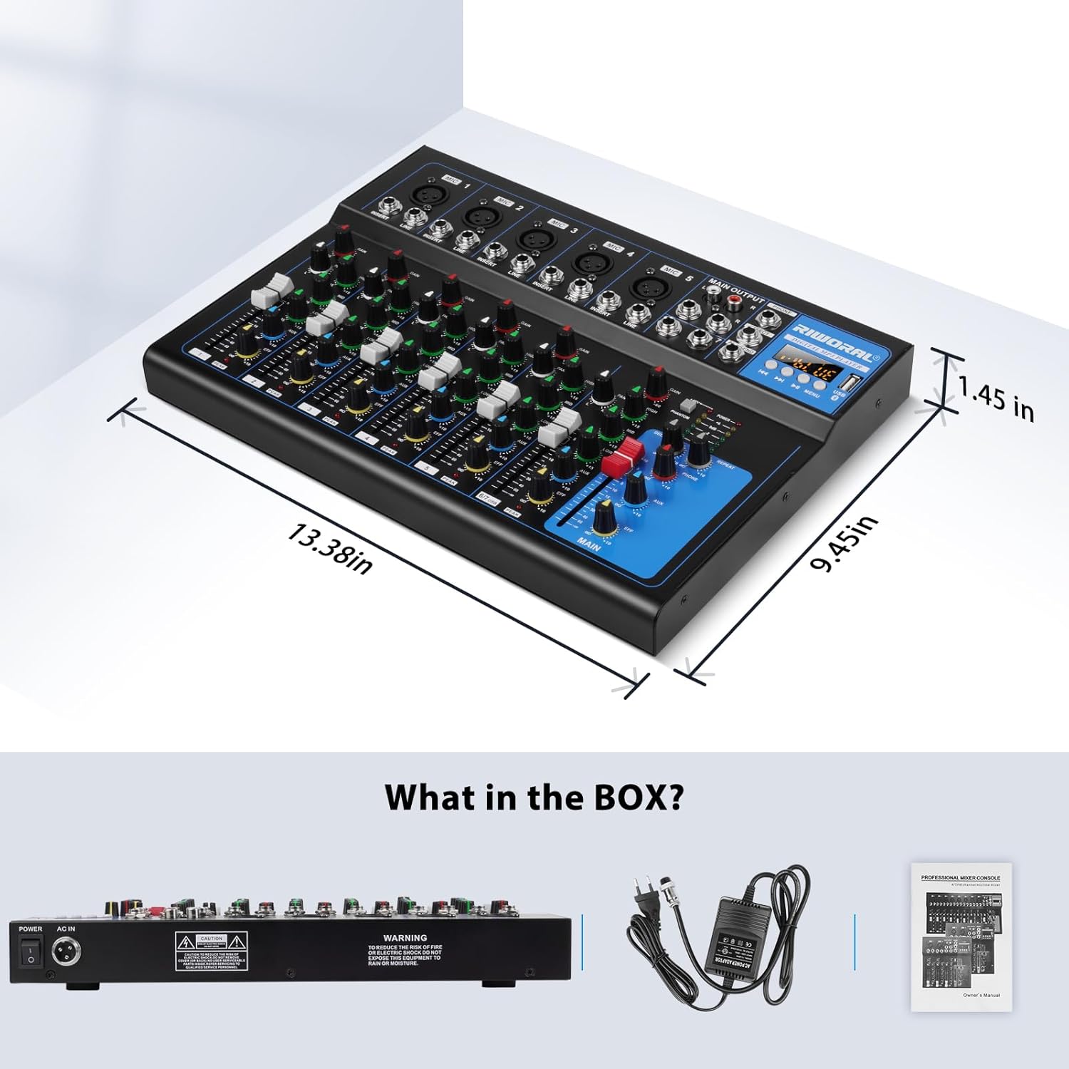 7 Channel Audio Interface USB Audio Mixer Sound Board Mixing Console Built In Bluetooth MP3 Computer Input +48V Phantom Power Mixer Audio For Karaoke Dj Stage Streaming Studio