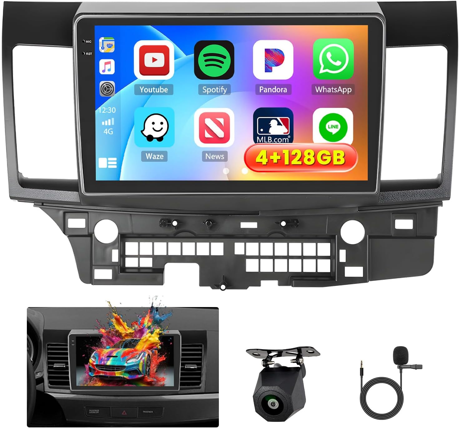 [4G+128G] Android 15 Car Radio for Mitsubishi Lancer 2008-2017 with Wireless Carplay/Android Auto, 10 Inch HD Touch Screen Car Stereo with GPS Bluetooth WiFi FM/RDS EQ SWC Backup Camera MIC