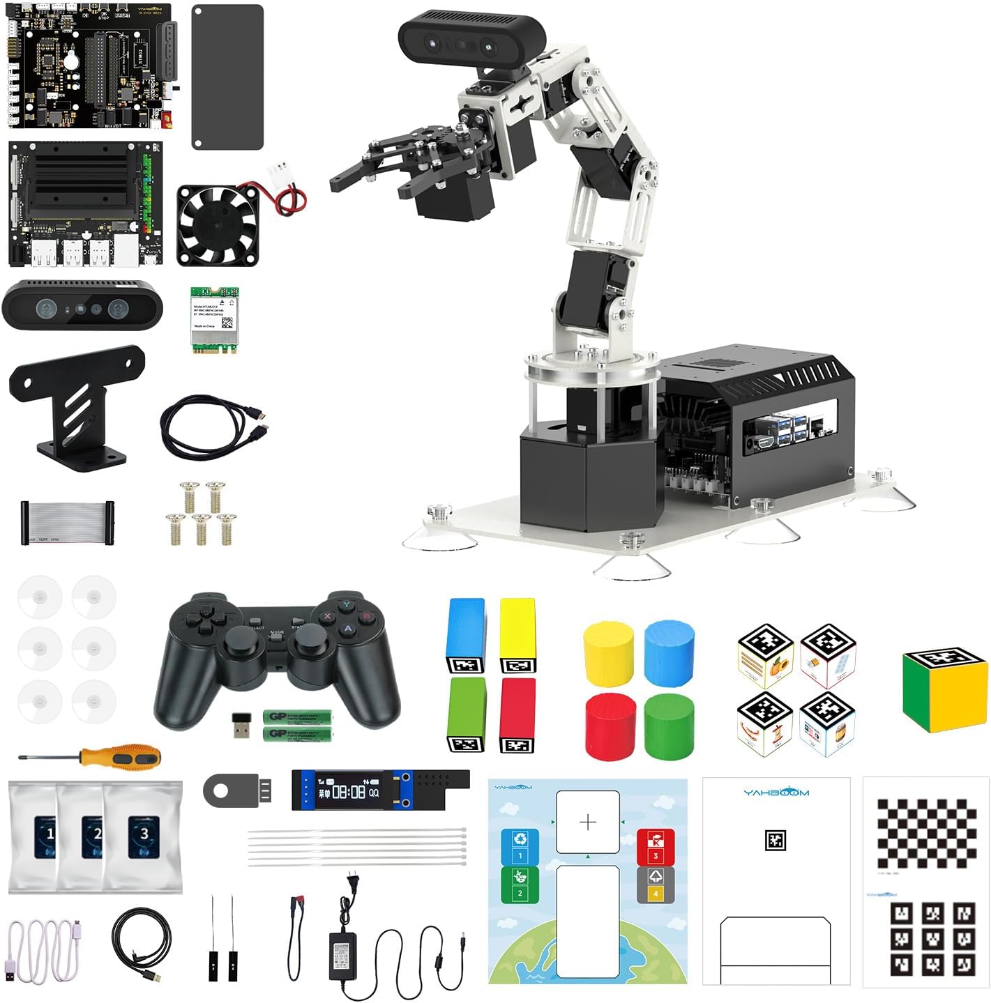 Yahboom 6DOF Program Robotic Arm Kit 3D Adaptive Gripping, Supports Large AI Model for Mechanical Engineers Python (Standard-Without Nano 4GB)