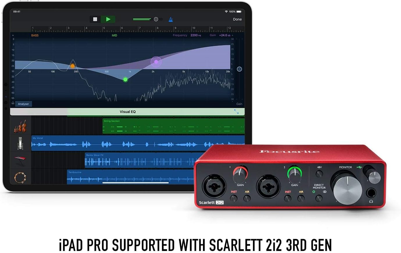 Focusrite Scarlett 2i2 Studio 3rd Gen USB Audio Interface and Recording Bundle with Monitors, Boom Microphone Stand, Microphone Cable, Pop Filter and Interconnect Cable (6 Items)