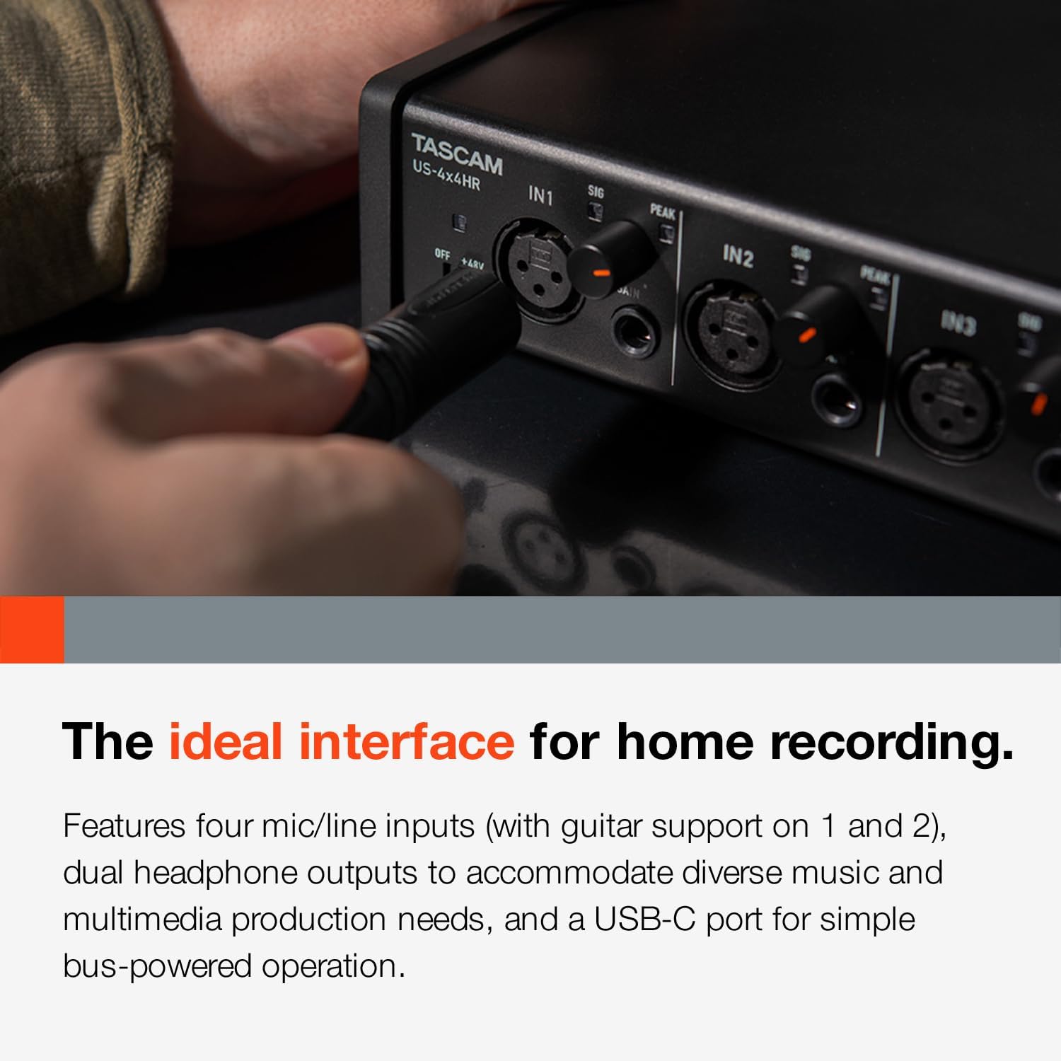 Tascam US-4x4HR 4 Mic 4IN/4OUT High Resolution Versatile USB Audio Interface for Recording, Streaming, Podcasting, Songwriting