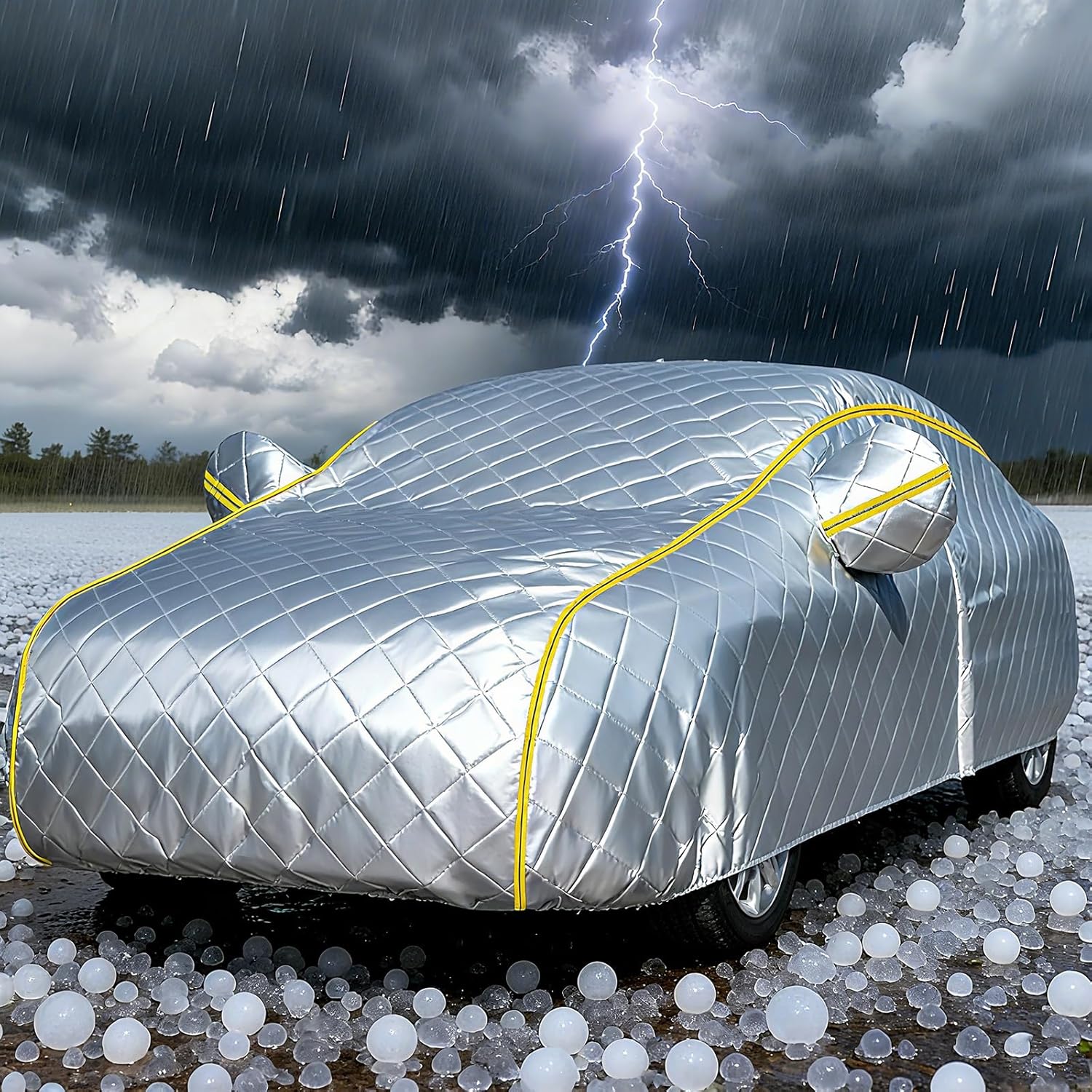 Full Exterior Cover for BMW E32 7 Series(1986-1994),Hail Protection Car Covers,Outdoor Thick Cotton Car Cover Waterproof Snow UV with Zipper Door