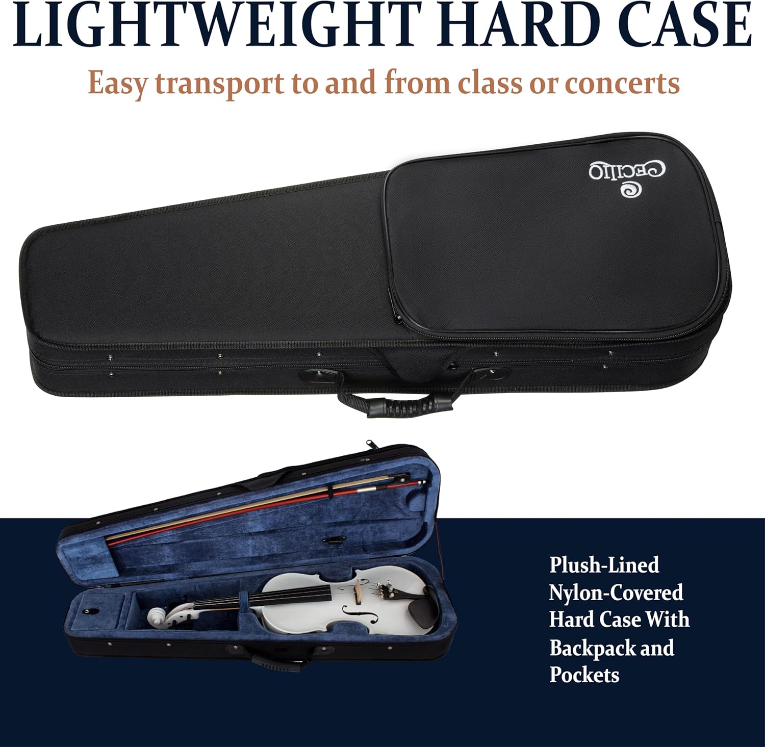 Cecilio 4/4 Full Size Acoustic & Electric Violin for Beginners & Professionals, Hand-Carved Solid Spruce Top, Ebony Fine Tuners, Full Set with Case, Bow, Rosin & AUX Cable (Pearl White)