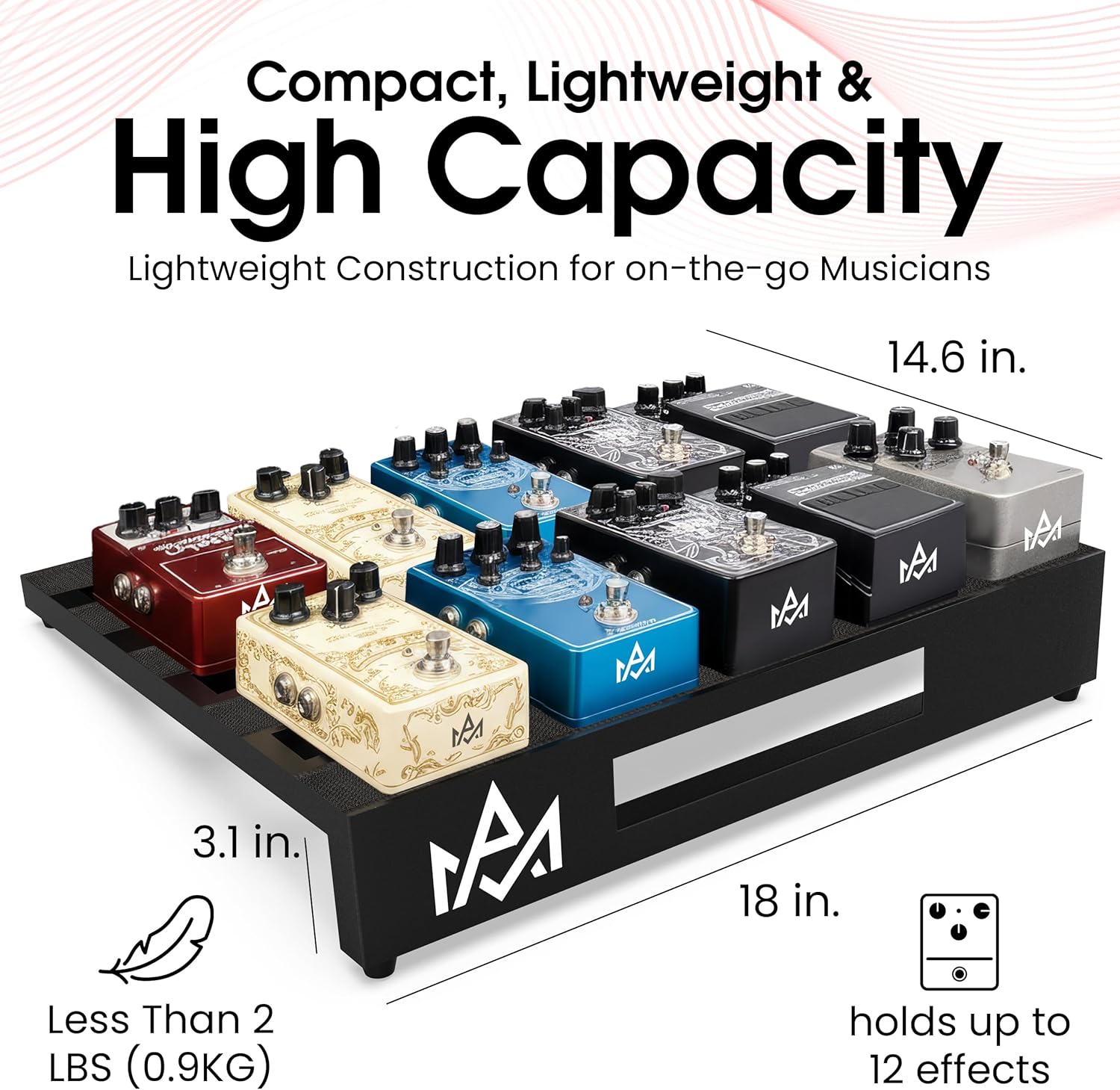 Guitar Pedal Board – Aluminum Alloy Guitar Pedalboard with Hook and Loop Strips, Lightweight Frame, Foam Padded Carry Bag Case, Holds Up to 12 Pedals (Large 18in x 14.6in)