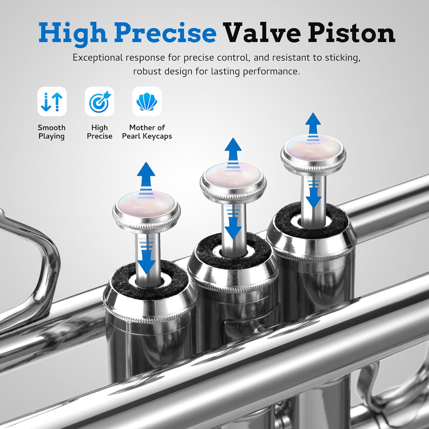 CAHAYA Bb Trumpet Instrument Trompeta: Nickel Student Trumpet with Hard Case 7C Mouthpiece Gloves Standard Trumpets for Beginners or Advanced Students Silver