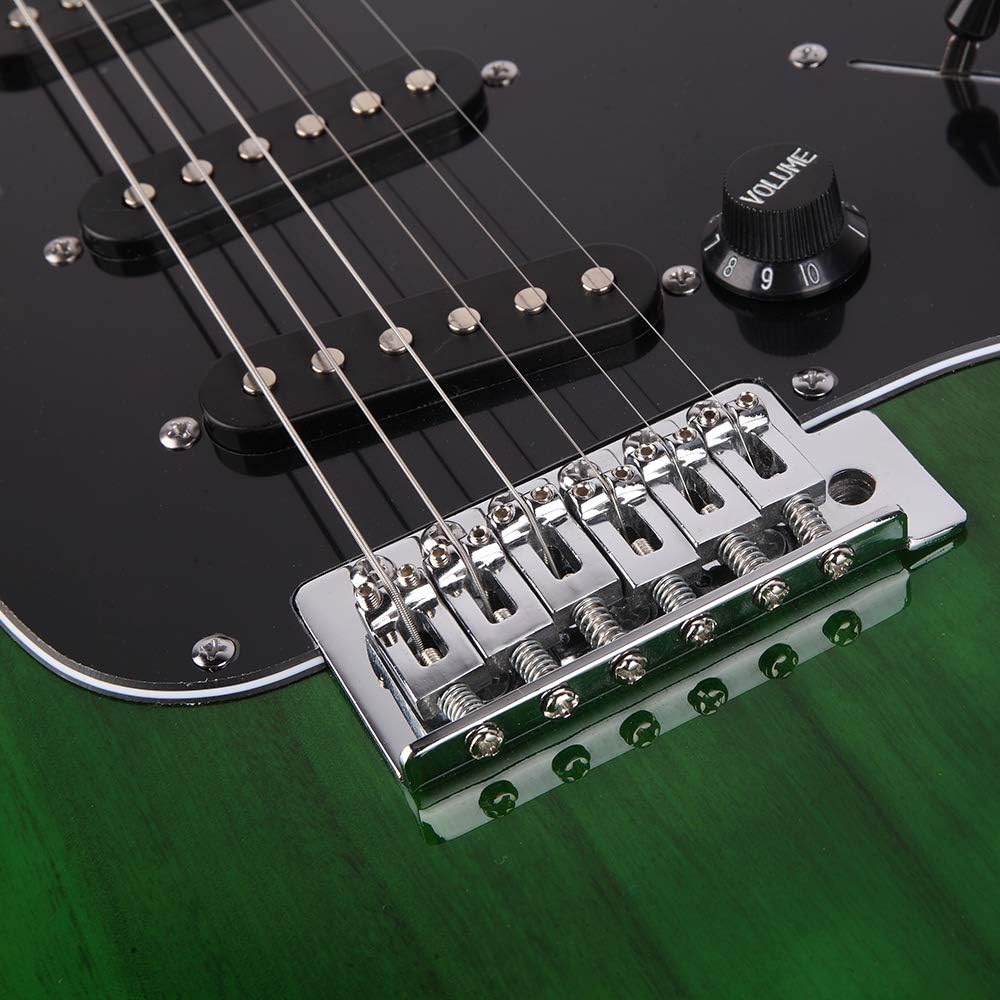 Stylish Electric Guitar with Black Pickguard 39’’ Guitar Kit Maple Fingerboard Beginner Guitar Set with Amplifier Accessories Right Handed Green