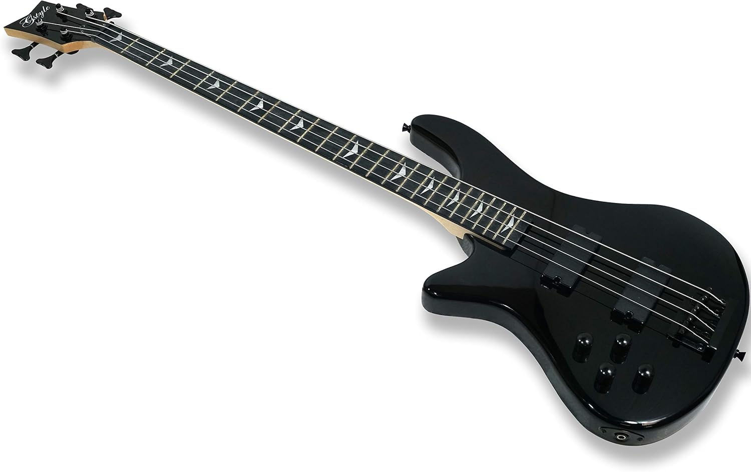 Tario Left-handed 4 String Black Electric Bass, Bolt-on Maple Neck, Poplar Body