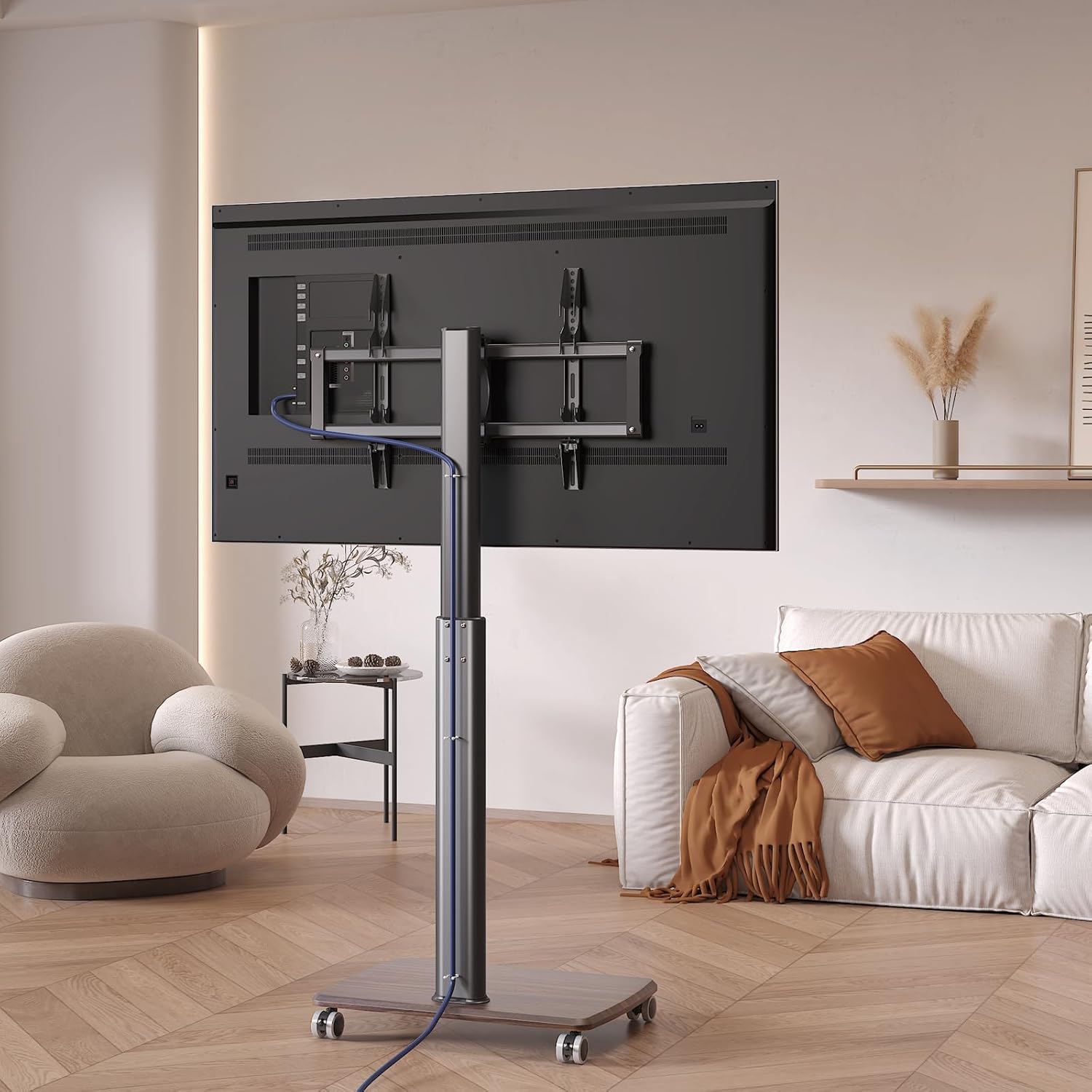 Black Rolling TV Stand for 32 to 55 65 75 85 Inch TVs, Corner TV Floor Stand with Mount, Universal Portable Mobile TV Cart on Wheels, Small TV Stand for Bedroom, Living Room, Conference Room