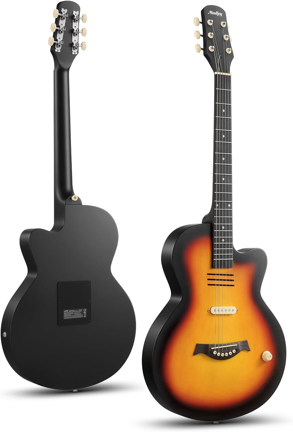 Moukey BCC-100 Acoustic Electric Guitar 39-Inch, Cutaway Guitar with Passive Pickup, Gig Bag, Strap, Picks, Tuner, and Capo, Dual Acoustic＆Electric Modes, Sunburst