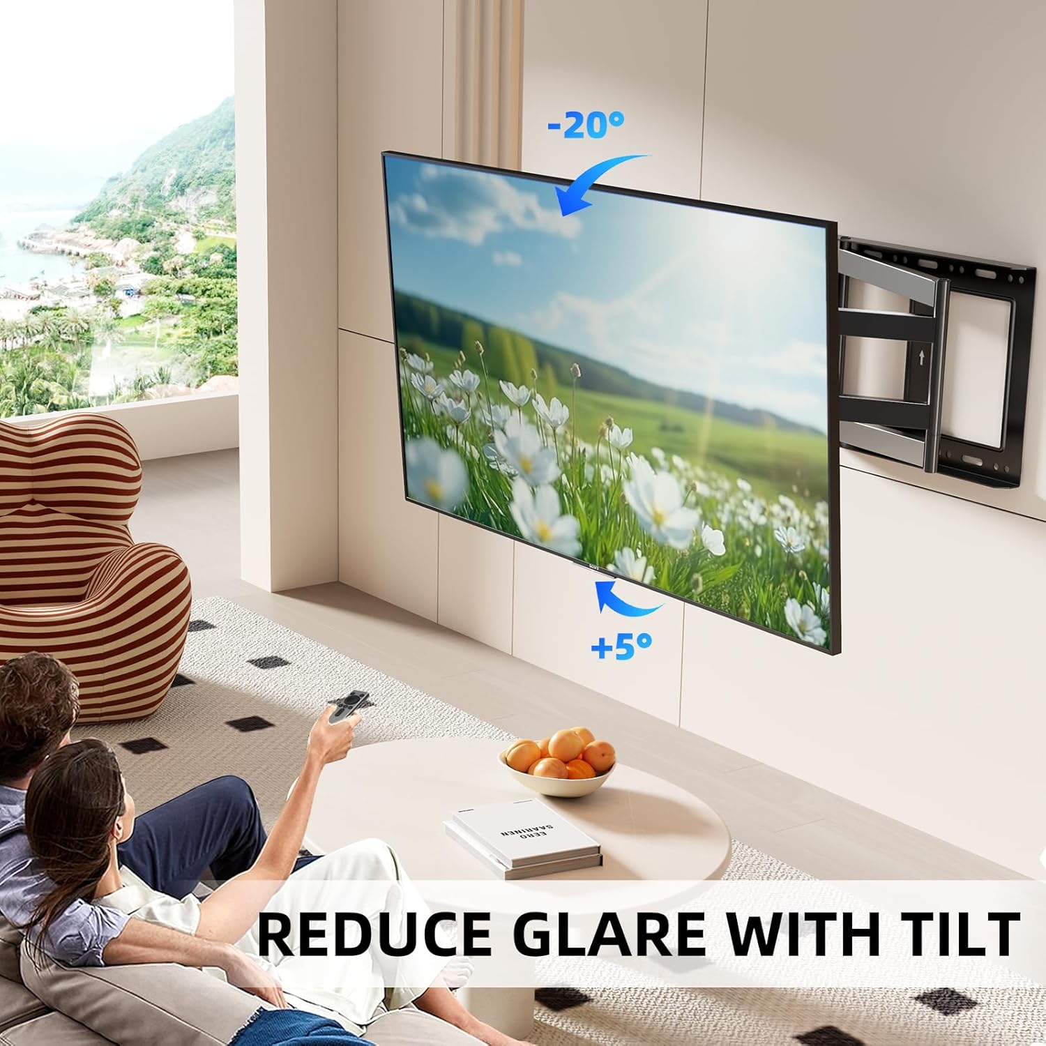 Long Arm TV Wall Mount with 180°Swivel and Tilt +5/-20° Level Adjustment, TV Bracket Screen with Rotates 90° for TVs 37-75 Inches，Fits 8